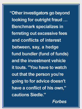 investigations of pension fraud, money management abuse, wrongdoing, securities brokerages, pension investment consultants, unethical business practices, benchmark alert, institutional investors, plan sponsors